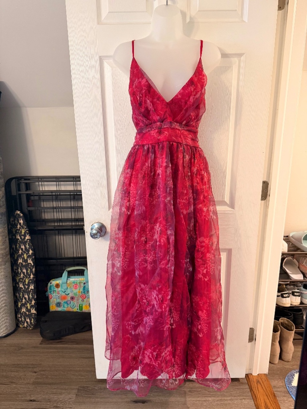 Lulus Magenta Floral Print Organza Maxi Dress in XL Petite